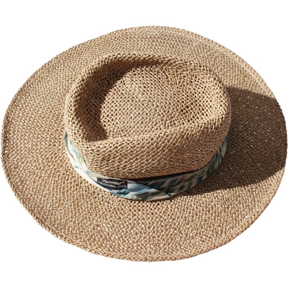 Panama Jack Straw Sun Hat Wide Brim Fedora Tropical Band Tan Small Medium USA